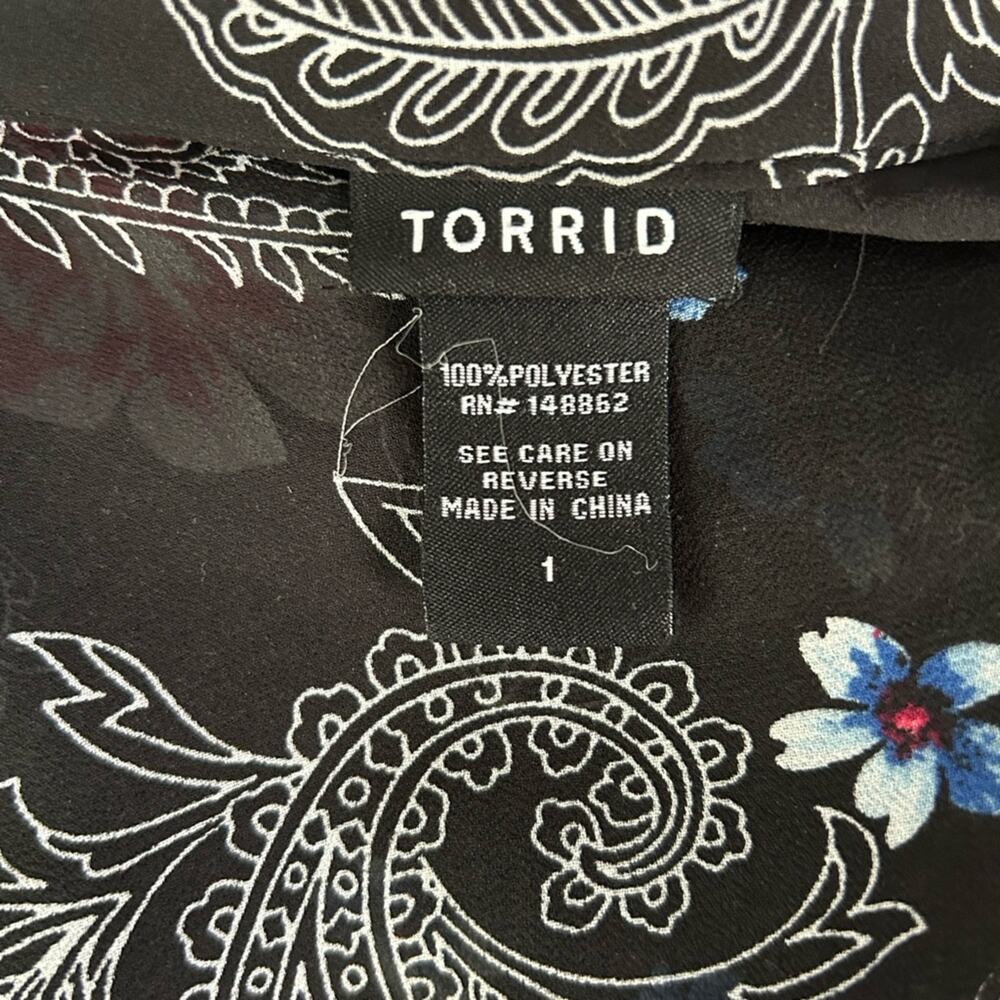 Torrid Black Floral Georgette Sheer Tunic Top High-Low Size 1 - Picture 14 of 15